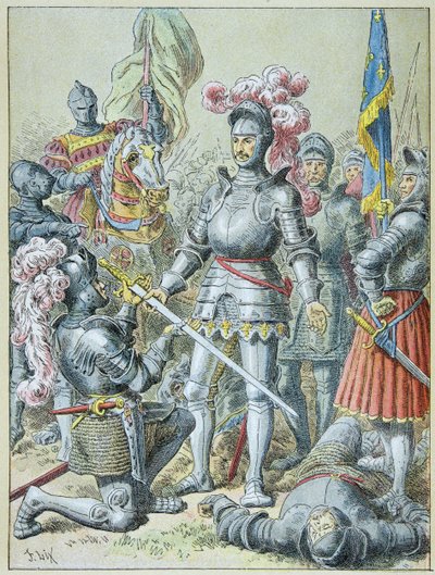 Páviai csata: I. Francois vereséget szenvedve átadta szavát Charles de Lannoy lovagnak 1525-ben alkotó: Frederic Theodore Lix