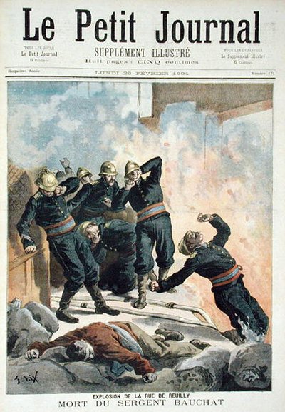 Robbanás a Rue de Reuilly-n és Bauchat őrmester halála, a Le Petit Journalból, 1894. február 26. alkotó: Frederic Theodore Lix