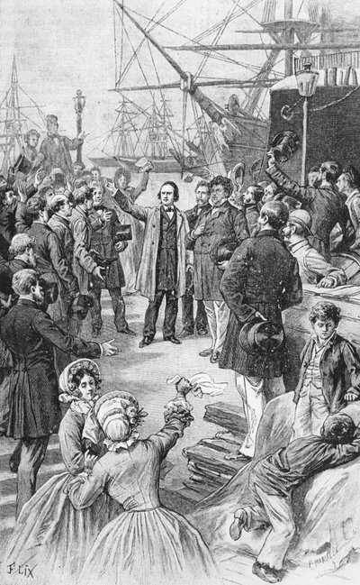 Victor Hugo (1802-85) búcsúzik barátaitól és támogatóitól Antwerpenben 1852. augusztus 1-jén, 1885 körül alkotó: Frederic Theodore Lix