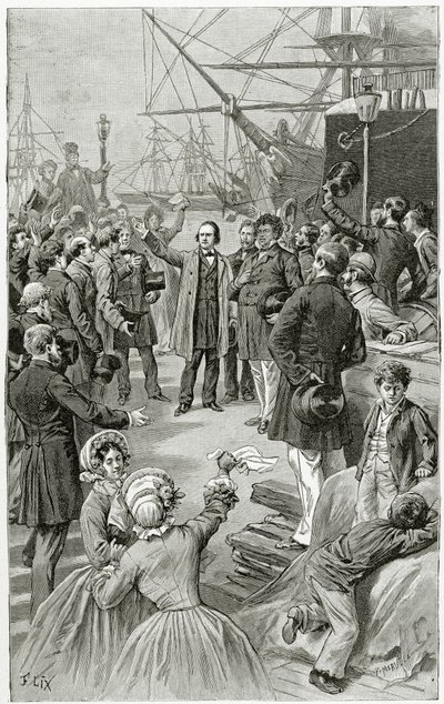 Victor Hugo üdvözölte az egyetemes köztársaságot egy beszédében, miközben száműzetésben volt 1852. augusztus 1-jén, 19. században (bw metszet) alkotó: Frederic Theodore Lix