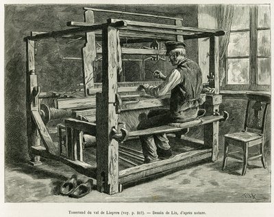 A Liepvre-völgyi takács. Lix metszete az Elzászon és Lotaringián keresztül című történet illusztrálására 1887-ben, Charles Grad német tisztviselőtől, a tour du monde 1888-ban, rendező: Edouard Charton (1807-1890), Hachette, Párizs. alkotó: Frederic Theodore Lix