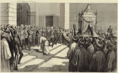 A Khedive tiszteleg a kairói szent szőnyeg előtt, mielőtt Mekkába küldik alkotó: Frederic Villiers