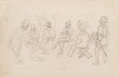 „Cavagnari és Lalpura kán találkozója Dakkában 1879 februárjában” (ceruza) alkotó: Frederic Villiers