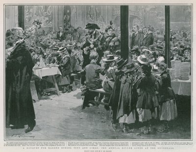 Bankett rongyos iskolás fiúknak és lányoknak (litho) alkotó: Frederic de Haenen