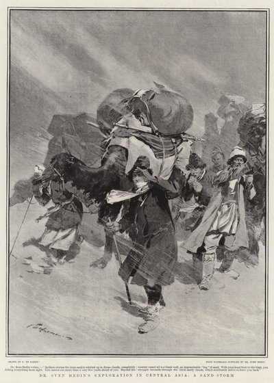 Dr. Sven Hedin felfedezése Közép-Ázsiában, homokvihar alkotó: Frederic de Haenen