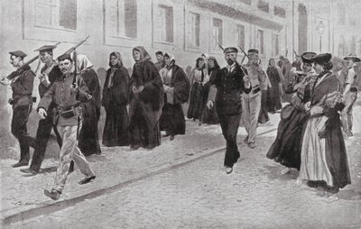 Apácák köztársasági védelem alatt a forradalom alatt (litográfia) alkotó: Frederic de Haenen