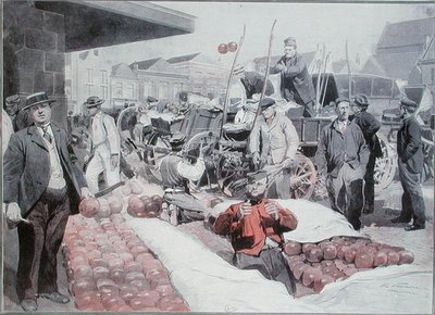Az alkmaari sajtpiac, 1910 körül (színes litó) alkotó: Frederic de Haenen
