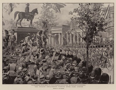 A kerékpáros különítmény a Hyde Park Corner mellett halad el alkotó: Frederic de Haenen