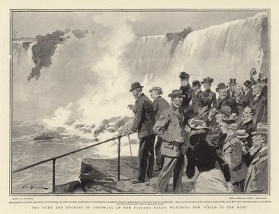 Cornwall hercege és hercegné a Niagara-vízesésnél, a Köd gyermekét nézi alkotó: Frederic de Haenen