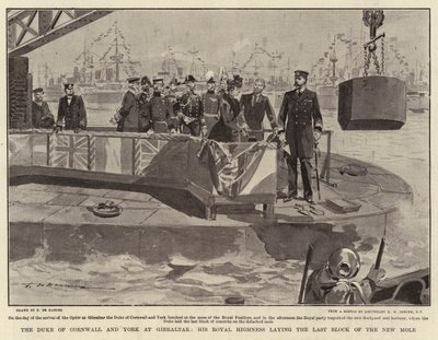 Cornwall és York hercege Gibraltárban, Őfelsége az új móló utolsó tömbjének lerakása. alkotó: Frederic de Haenen