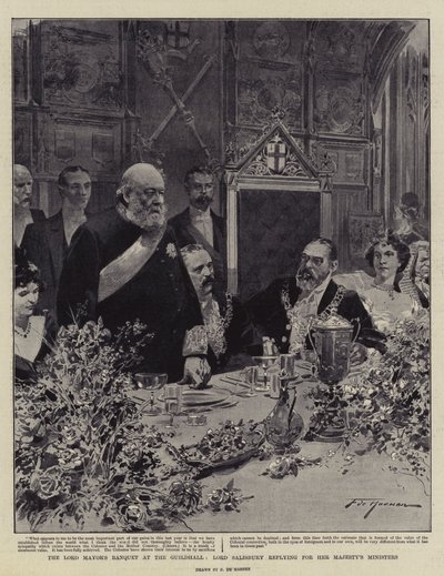 A Lord Mayor bankettje a Guildhallban, Lord Salisbury válaszol Őfelsége minisztereiért alkotó: Frederic de Haenen