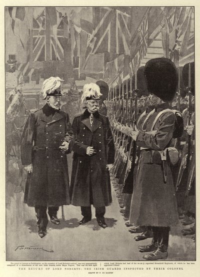 Lord Roberts visszatérése, az ír gárda, amelyet az ezredesük ellenőriz alkotó: Frederic de Haenen