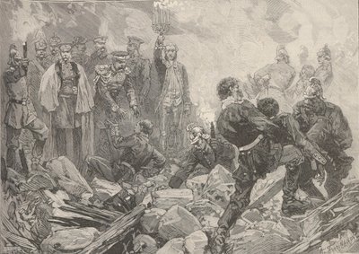 A Téli Palota a robbanás után, 1880. február 17-én este. alkotó: Frederic de Haenen