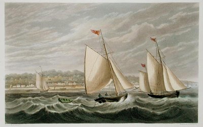 Ryde, a „The Isle of Wight Illustrated, in a Series of Colored Views”, P. Roberts metszete, 1846-ban megjelent (akvatinta) alkotó: Frederick (after) Calvert