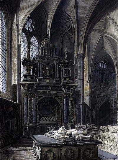 A St. Erasmus-kápolna keleti oldala, 44-es tábla a „Westminster Abbey”-ből, J. Bluck (fl.1791-1831) vésette, pub. Írta: Rudolph Ackermann (1764-1834) 1812 (akvatinta) alkotó: Frederick (after) Mackenzie