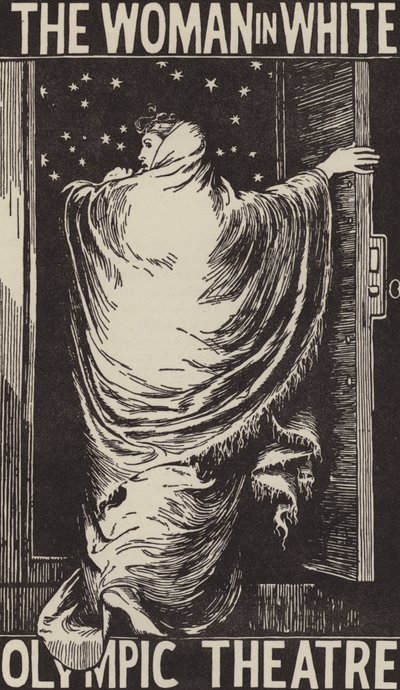 Plakátterv Wilkie Collins The Woman in White című regényének színházi adaptációjához a londoni Olimpiai Színházban alkotó: Frederick (after) Walker