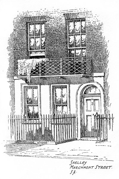 Percy Bysshe Shelleys háza, Marchmont Street, Bloomsbury, London, 1912 alkotó: Frederick Adcock