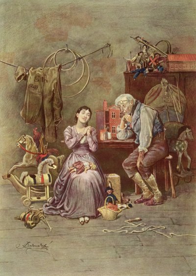 Caleb Plummer és vak lánya, jelenet Charles Dickens (1812-70) "Tücsök a tűzhelyen" (1845) című művéből. alkotó: Frederick Barnard