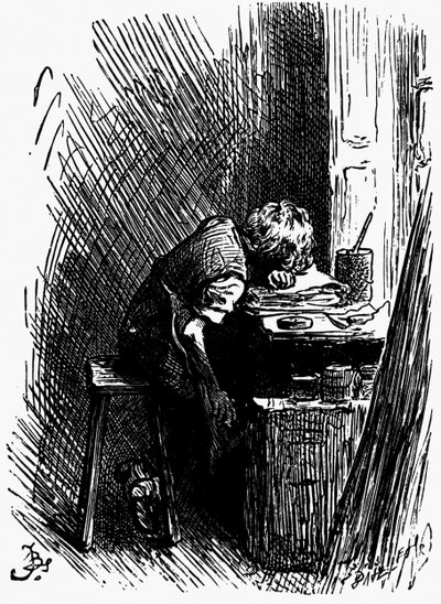 Dickens a feketítő raktárban, 1880-as évek alkotó: Frederick Barnard