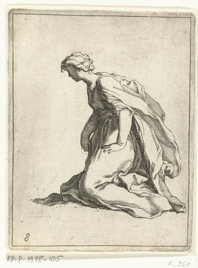 Térdelő fiatal nő 15 kis figura (sorozat címe) alkotó: Frederick Bloemaert