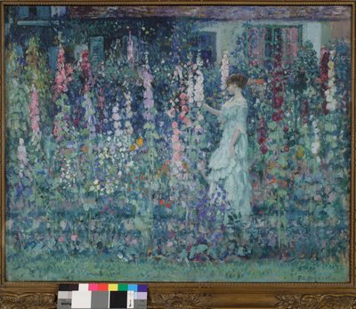 Hollyhocks alkotó: Frederick Carl Frieseke