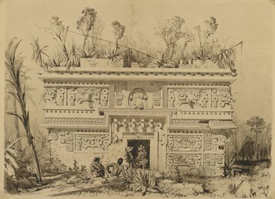 Las Monjas, Chichen Itza, Yucatan, 1843 (szépia tinta és mosás szőtt papíron) alkotó: Frederick Catherwood