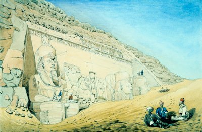 II. Ramszesz szobrai az Abu Simbel-i főtemplom bejárata előtt, Egyiptomban, Kr.e. 13. század alkotó: Frederick Catherwood