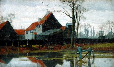 Farm épületek, 1889 körül (olaj, vászon) alkotó: Frederick Cayley Robinson