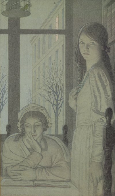 Belső – Este, 1915 (ceruza, mosás és gouache) alkotó: Frederick Cayley Robinson