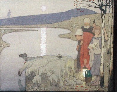 Pasztorál, 1923 körül (grafit, akvarell és gouache a fedélzeten) alkotó: Frederick Cayley Robinson