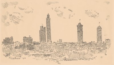 New York Skyline, Sötét épületek, 1918. alkotó: Frederick Childe Hassam