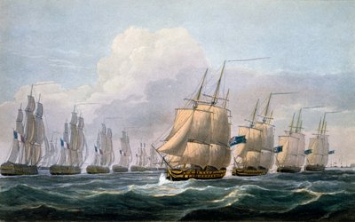 Beresford százados a HMS Theseusban vezeti hajóosztagát a „The Naval Chronology of Great Britain” című művéből, J. Ralfe, 1820 alkotó: Frederick Christian Lewis