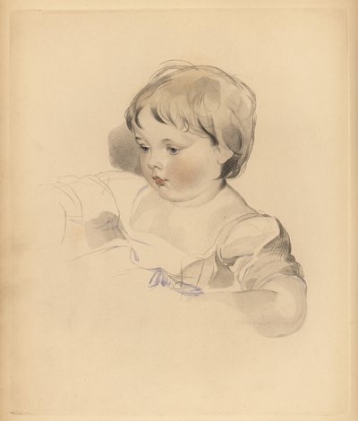 Rowland Bloxam, Sir Thomas Lawrence unokaöccse portréja. Pufók fiú kék szalaggal átkötött ruhában. Frederick Christian Lewis kézzel színezett metszete Sir Thomas Lawrence illusztrációja után a P.G.-től. Patmore drágakő kabinetje, Ackermann, London alkotó: Frederick Christian Lewis