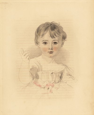 Thomas Lawrence Bloxam, Sir Thomas Lawrence unokaöccse portréja. Rózsaszín szalaggal átkötött ruhában. Frederick Christian Lewis kézzel színezett metszete Sir Thomas Lawrence illusztrációja után a P.G.-től. Patmore drágakő kabinetje, Ackermann, London alkotó: Frederick Christian Lewis