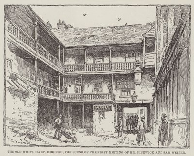 The Old White Hart, Borough, Mr. Pickwick és Sam Weller első találkozásának jelenete alkotó: Frederick George Kitton