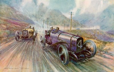 K Lee Guinness a Sunbeammel a kétnapos 600 mérföldes Tourist Trophy versenyen Man-szigeten, amelyet 56,44 mph-val (színes litho) nyert meg. alkotó: Frederick Gordon (after) Crosby