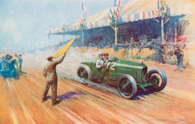 Sir Henry Segrave megszerezte az első brit győzelmet egy Grand Prix-n a kétliteres Sunbeammel a Tours-pályán (színes litó) alkotó: Frederick Gordon (after) Crosby