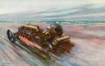 A híres "200" Darracq, amellyel Sir Algernon Guinness, Bart 120 mph-t ért el 1908-ban (színes litho) alkotó: Frederick Gordon (after) Crosby