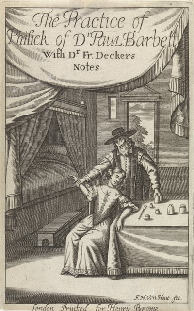 Orvos fiatal nő egy belső Címlap ehhez: Dekkers, F., The Practice of Phisick of Dr. Paul Barbett alkotó: Frederick Hendrick van den Hove