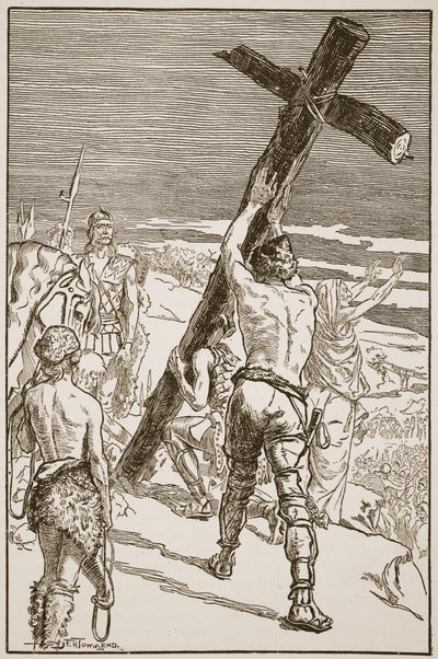 Oswald keresztet állít, illusztráció a „The Church of England: A History for the People” című könyvéből, H.D.M. Spence-Jones, kocsma. 1910 körül (szépia fotó) alkotó: Frederick Henry Townsend