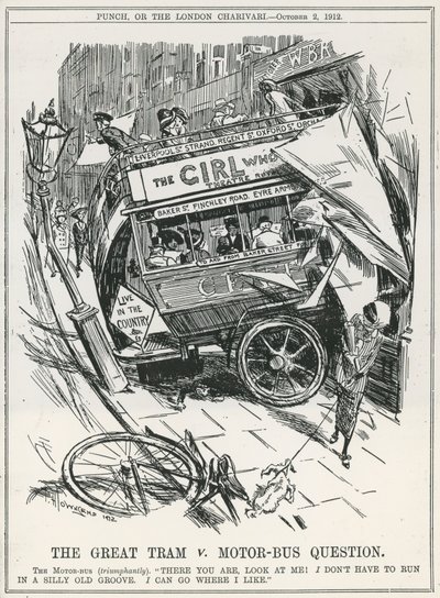 A Nagy Villamos kontra Motor-Busz kérdés alkotó: Frederick Henry Townsend
