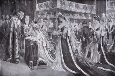Alexandra királynőnek, VII. Edward király hitvesének megkoronázása York érseke által, a londoni Westminster Abbey alkotó: Frederick Henry Townsend