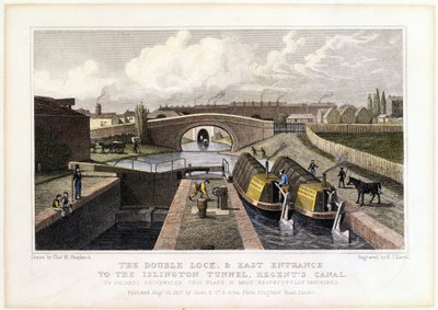 A kettős zár és az Islington-alagút keleti bejárata, Regents-csatorna, 1827 alkotó: Frederick James Havell