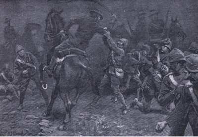 Boole-Smith őrnagy foglalkozik De Wettel, az After Pretoria: The Guerilla War című filmből, amelyet a Harmsworth Bros Limited adott ki, 1901 alkotó: Frederick Judd Waugh