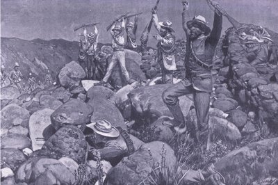 A színlelt megadás, amely a liverpooliakat kétségbeesett helyzetbe hozta, illusztráció az After Pretoria: The Guerilla War, 1902-ből alkotó: Frederick Judd Waugh