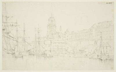St Mary Redcliffe és Redcliffe Wharf a Prince Street Bridge-ről alkotó: Frederick Mackenzie