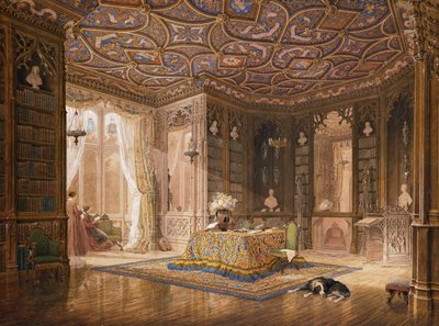 A Stanmore Hall könyvtára, Robert Holland székhelye, Esq, alkotó: Frederick Mackenzie