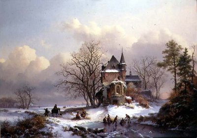 Téli táj korcsolyázókkal (olaj, vászon) alkotó: Frederick Marianus Kruseman