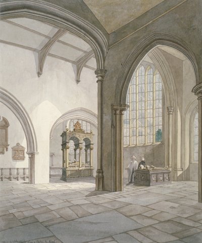 A Szent Helen-templom belső délnyugati nézete, Bishopsgate, London City, 1820 alkotó: Frederick Nash