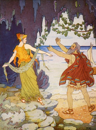 Calypso elbúcsúzott tőle a tengerparton (színes litográfia) alkotó: Frederick Richardson
